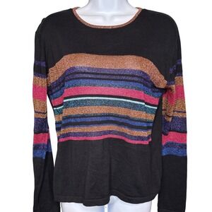 Vintage RICHARD AND COMPANY Womens Black Metallic Striped Sweater Size M Sparkly